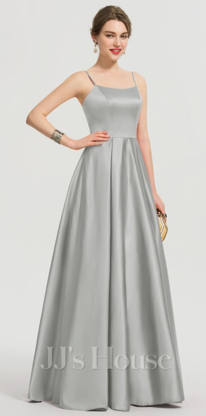 JJs House Satin Bridesmaid Formal Maxi Dress Womens Size 4 Silver New Sleeveless
